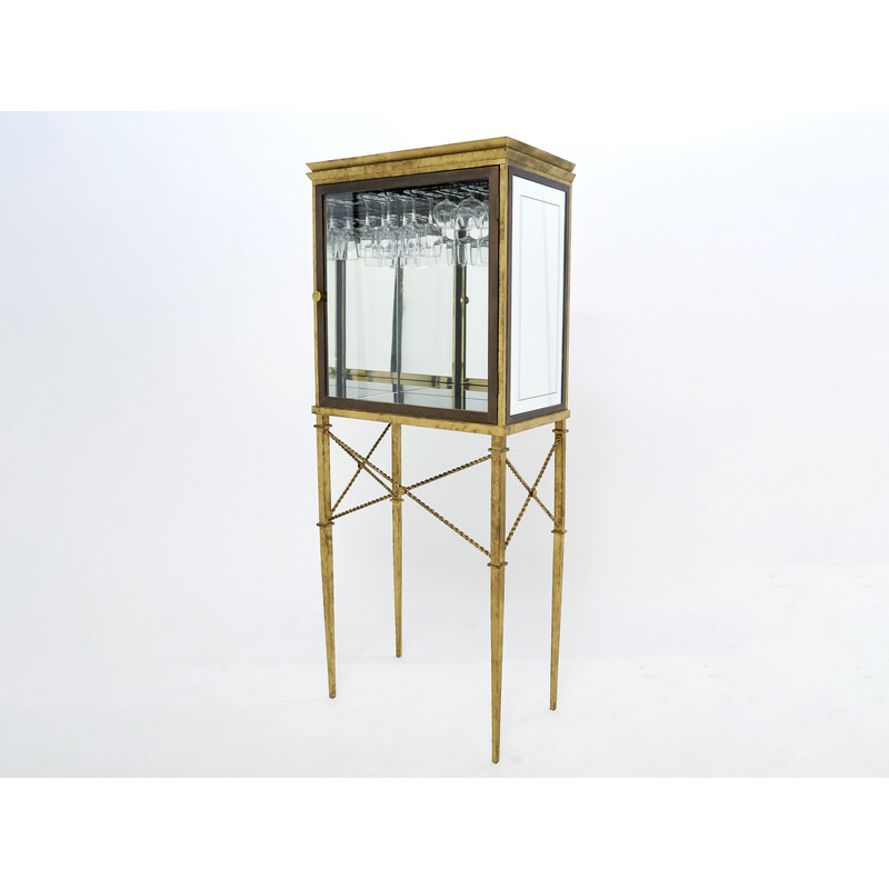 Vintage gilded wrought iron and mirror display cabinet, 1920