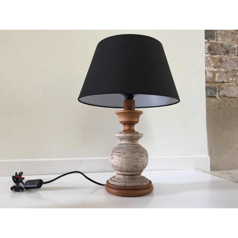 Lampe vintage en bois et pierre par Noaïlles, 1980-1990