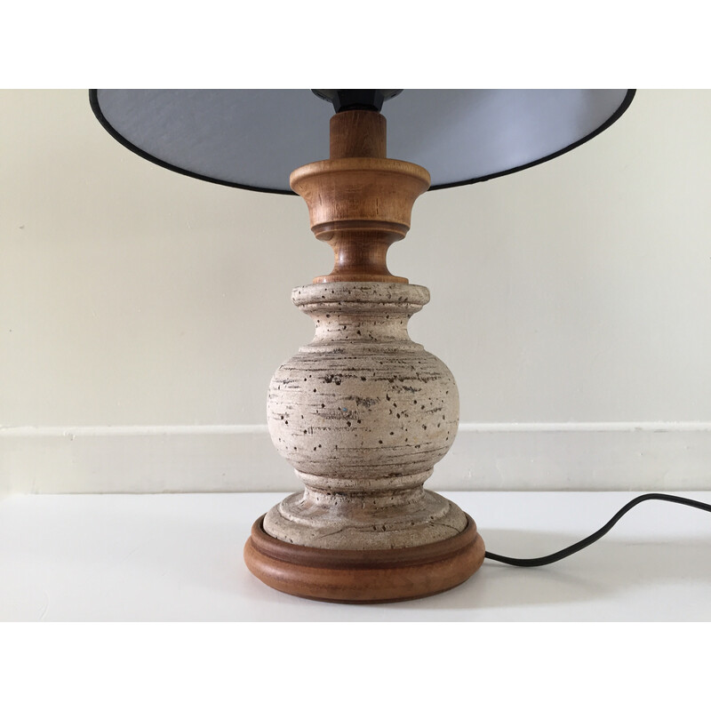 Vintage houten en stenen lamp van Noaïlles, 1980-1990