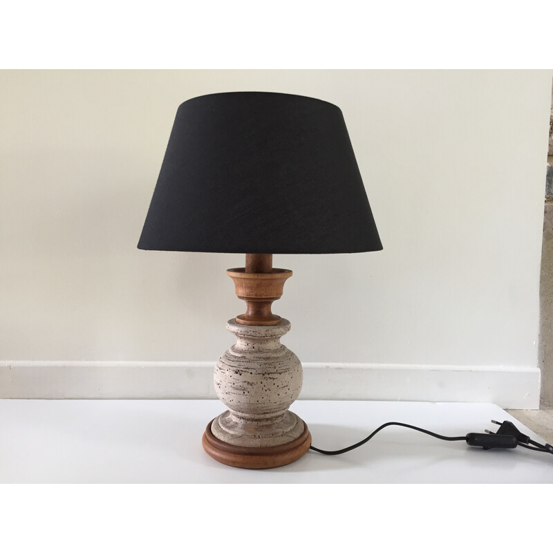Vintage wood and stone lamp by Noaïlles, 1980-1990