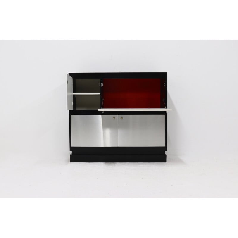 Belgian vintage minimalist aluminum gloss highboard, 1970s