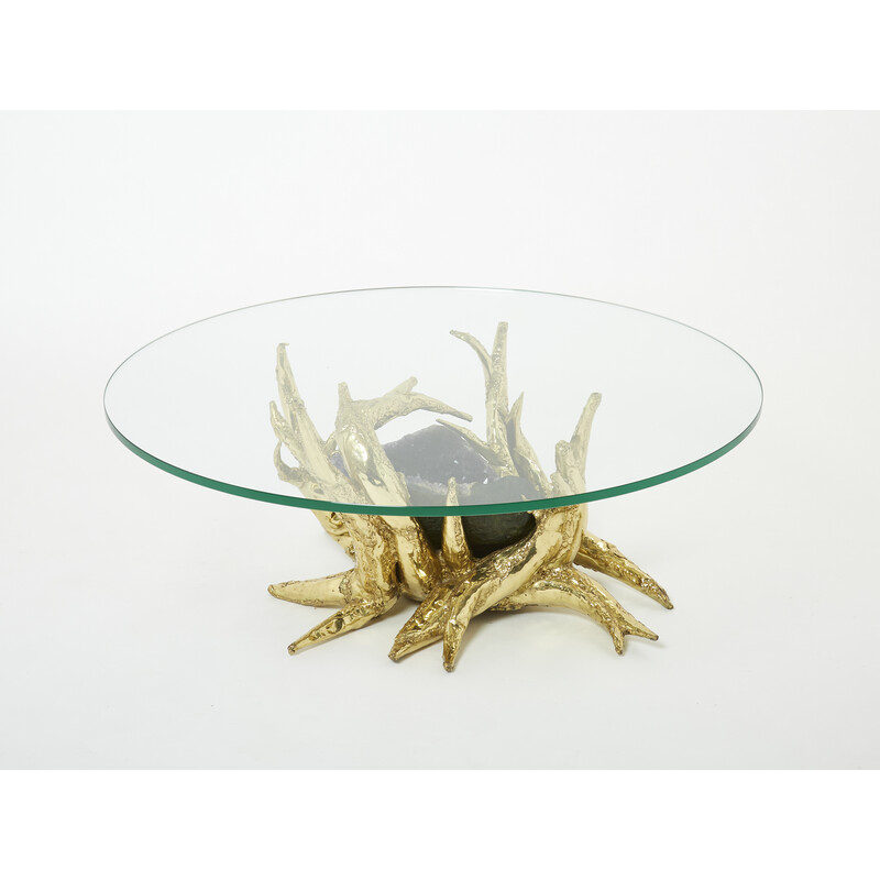 Vintage coffee table with amethyst bronze sculpture by Richard Faure, 1970