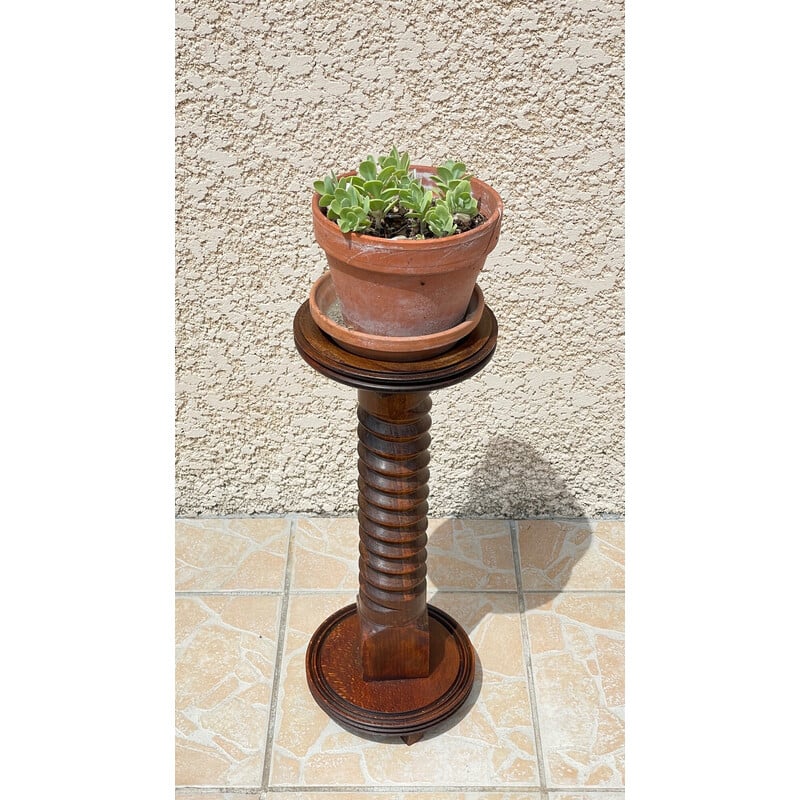 Vintage geometric plant stand in solid oakwood