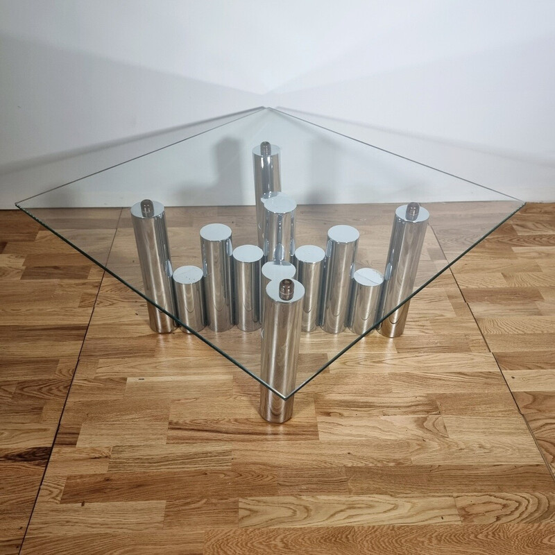 Vintage coffee table "Cylinders" in chromed metal, Italy 1970