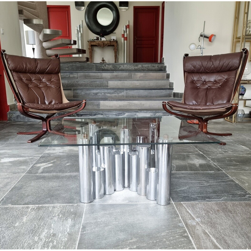 Vintage coffee table "Cylinders" in chromed metal, Italy 1970