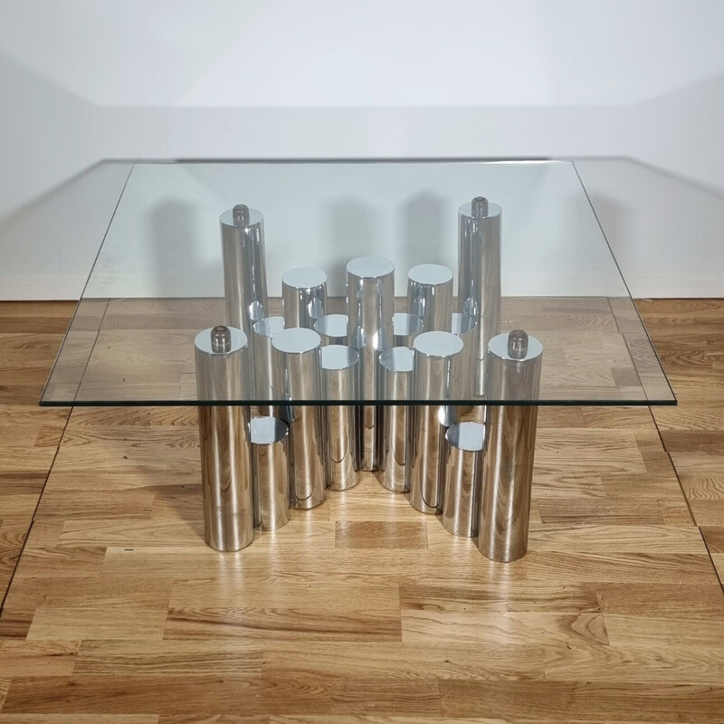 Vintage coffee table "Cylinders" in chromed metal, Italy 1970