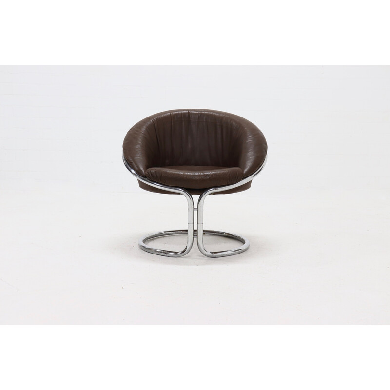 Fauteuil cantilever italien vintage en acier tubulaire chromé et cuir, 1970