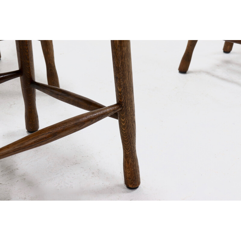 Conjunto de 4 cadeiras de jantar brutalistas holandesas de madeira maciça de carvalho, anos 60