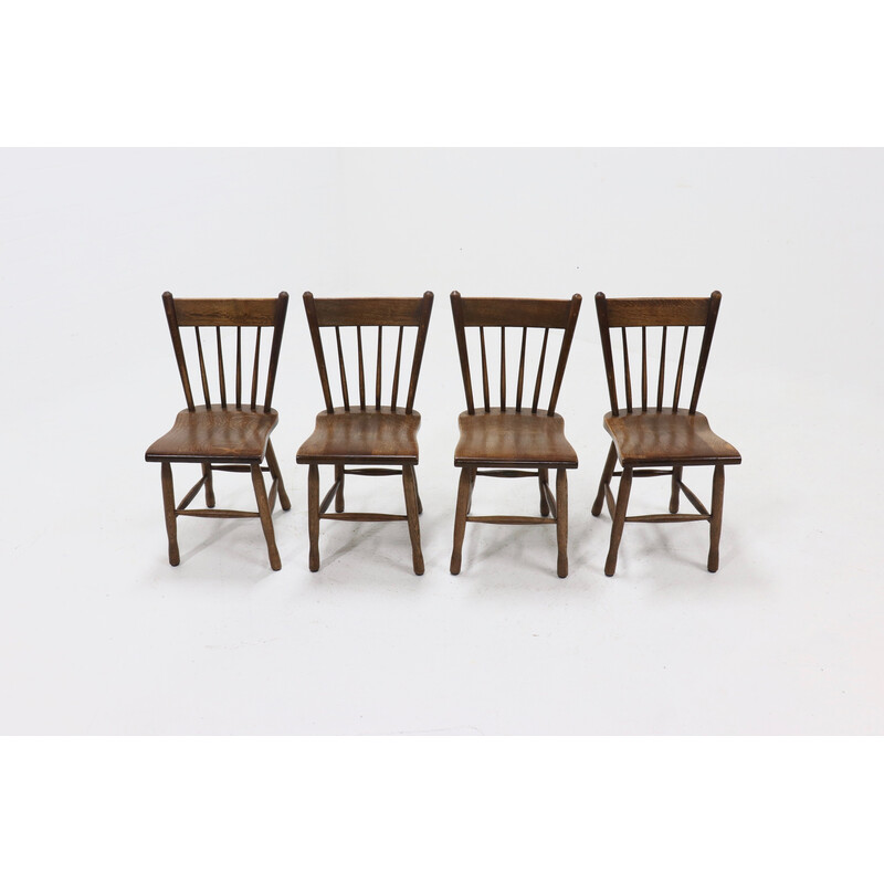 Ensemble de 4 chaises brutalistes vintage en chêne massif, 1960