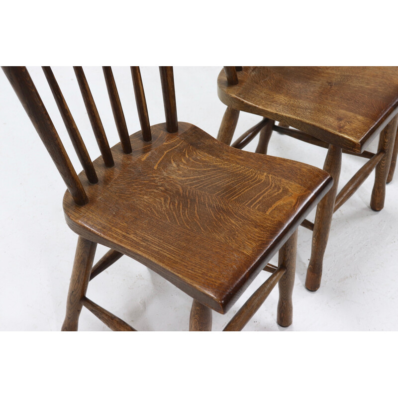 Set of 4 vintage Brutalist Dutch solid oakwood dining chairs, 1960s