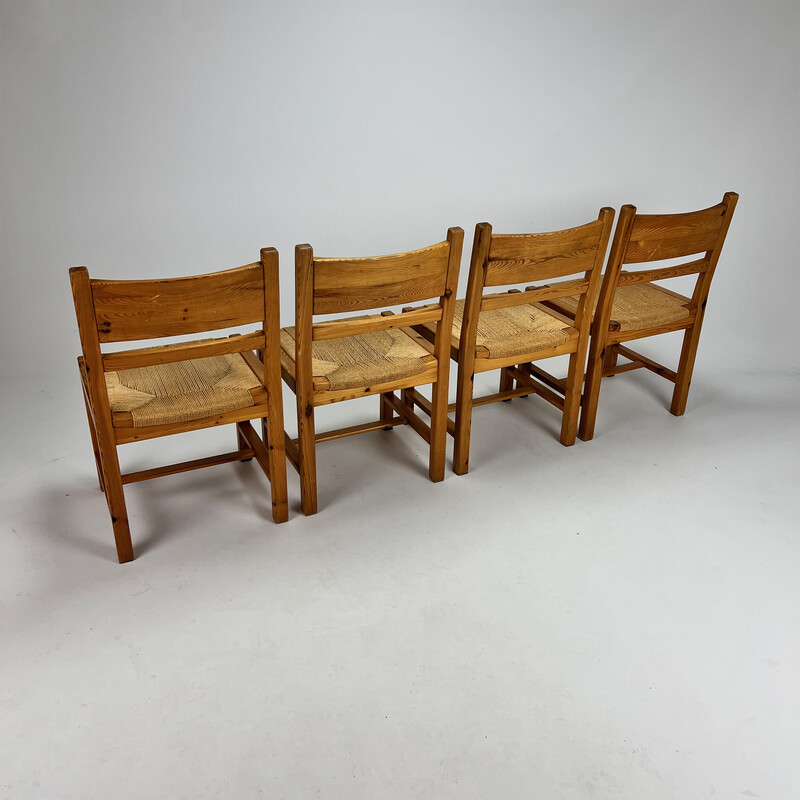 Vintage Scandinavian pine and papercord dining chairs, 1960s