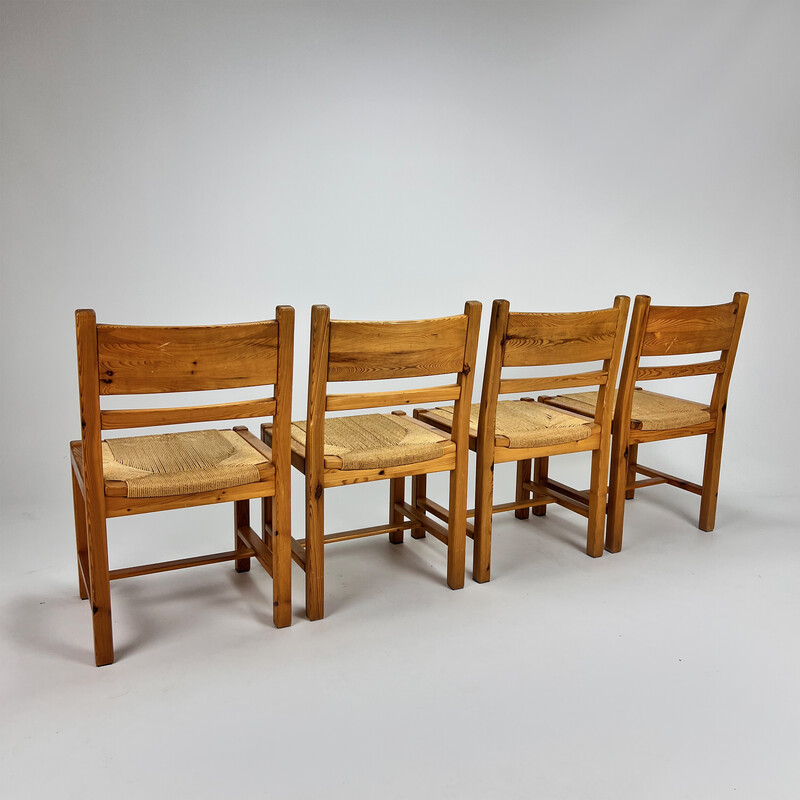 Vintage Scandinavian pine and papercord dining chairs, 1960s