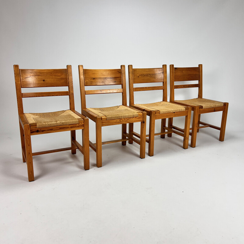 Vintage Scandinavian pine and papercord dining chairs, 1960s