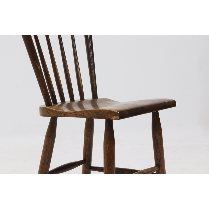 Set di 4 sedie da pranzo vintage brutaliste olandesi in legno massiccio di quercia, anni '60