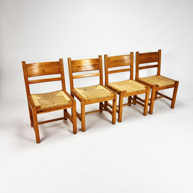 Cadeiras de jantar Vintage Scandinavian pinheiro e papercord, anos 60