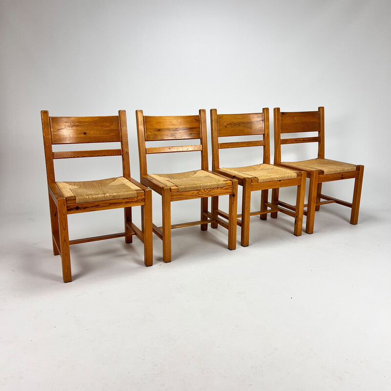 Vintage Scandinavian pine and papercord dining chairs, 1960s