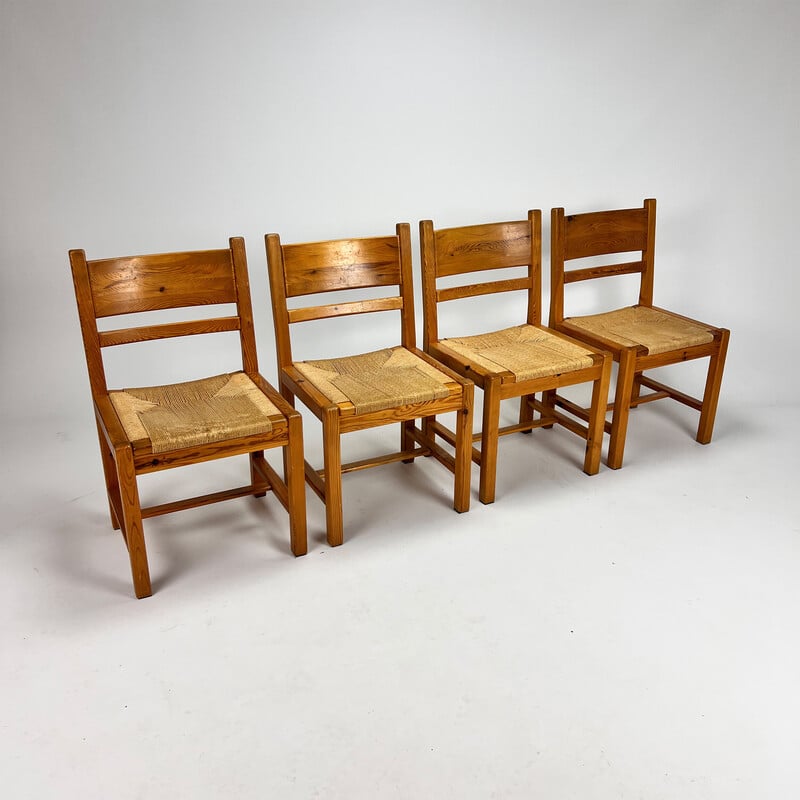 Vintage Scandinavian pine and papercord dining chairs, 1960s
