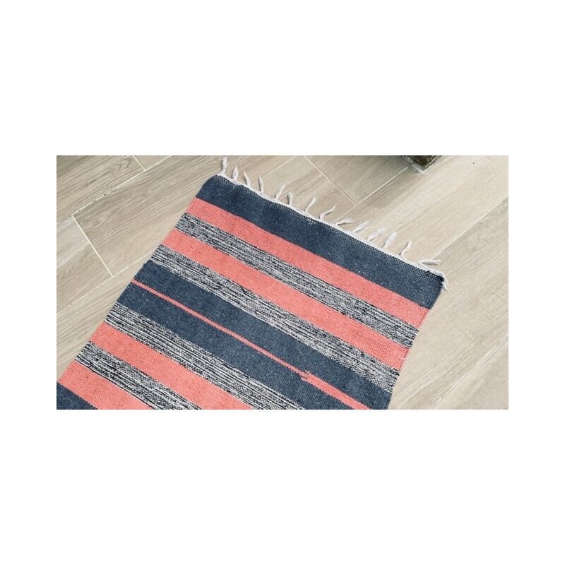 Vintage de cotão Tapis kilim, 1980