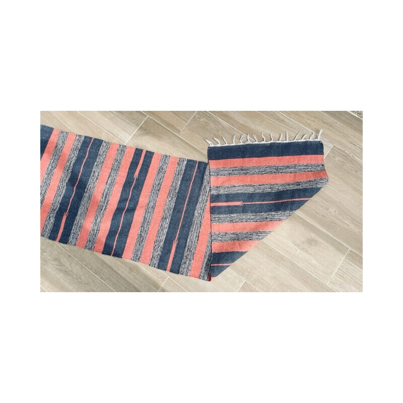 Vintage de cotão Tapis kilim, 1980