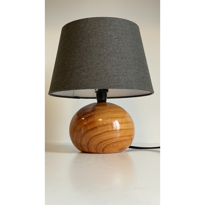 Vintage turned wood ball lamp, 1970