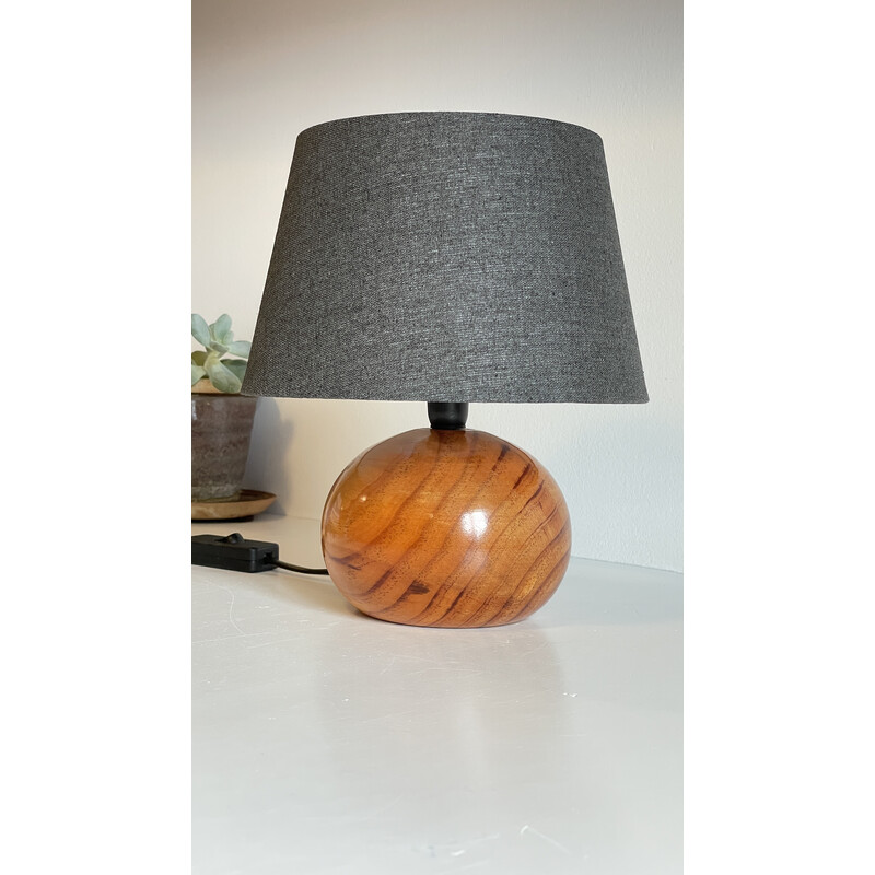 Vintage turned wood ball lamp, 1970