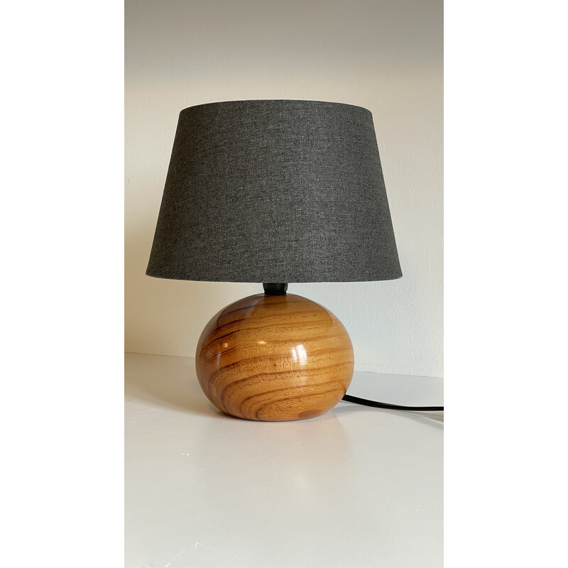 Vintage turned wood ball lamp, 1970