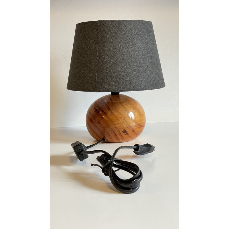 Lampe boule vintage en bois tourné, 1970