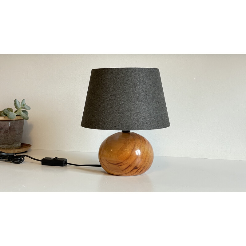 Vintage turned wood ball lamp, 1970