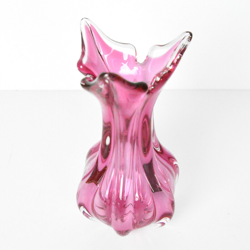 Vintage organic pink vase by J. Hospodka Chribska Sklarna, Czechoslovakia 1960s