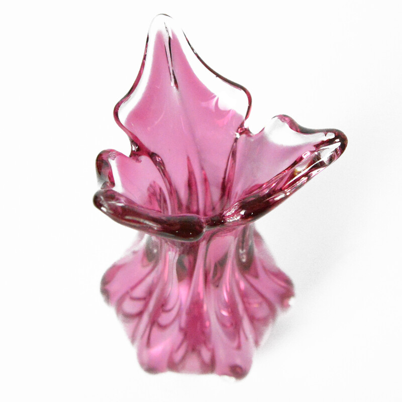 Vintage organic pink vase de J. Hospodka Chribska Sklarna, Checoslováquia, anos 60