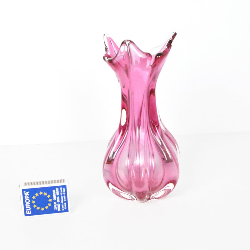 Vintage organic pink vase by J. Hospodka Chribska Sklarna, Czechoslovakia 1960s