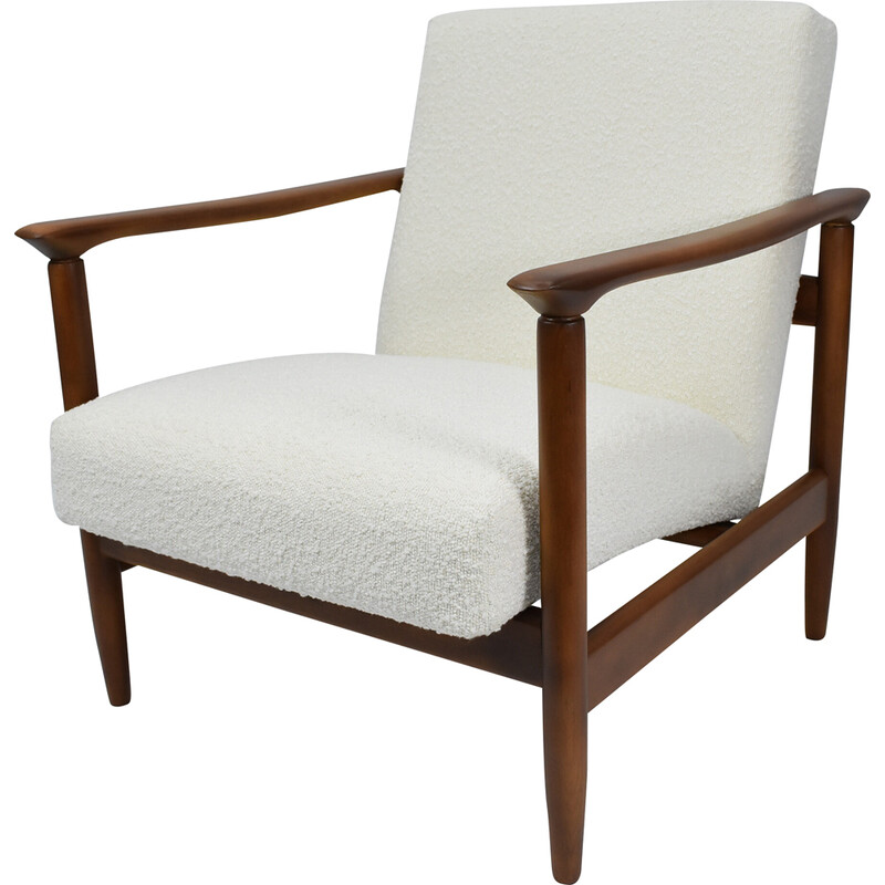 Vintage armchair in white boucle by E. Homma