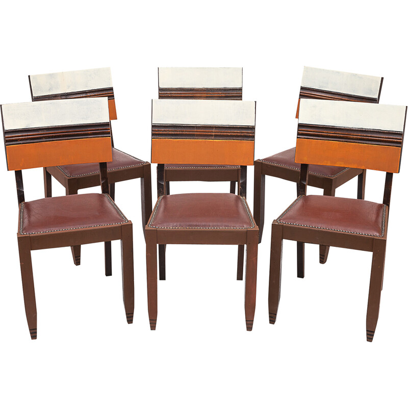 Set of 6 vintage solid oakwood chairs, 1950