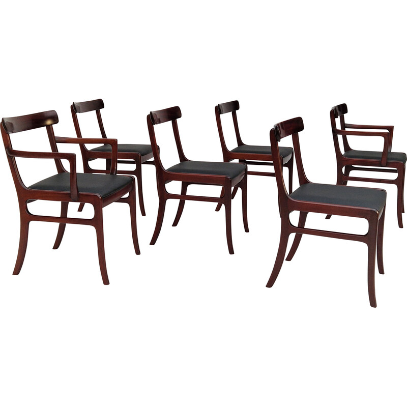 Conjunto de 6 cadeiras de jantar dinamarquesas vintage por Ole Wanscher, 1970s