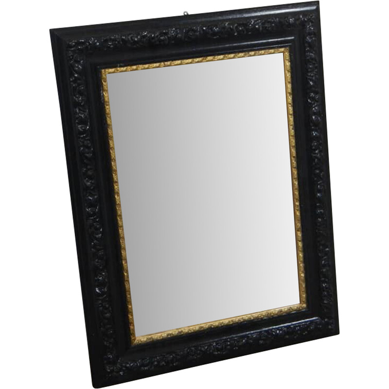 Vintage black and gold wood mirror