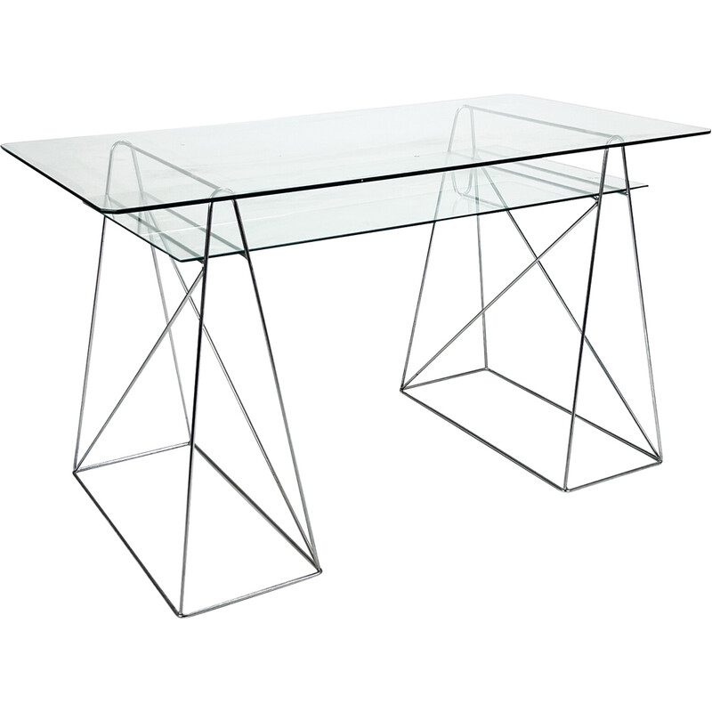 Vintage minimalist steel and glass desk, 1980s