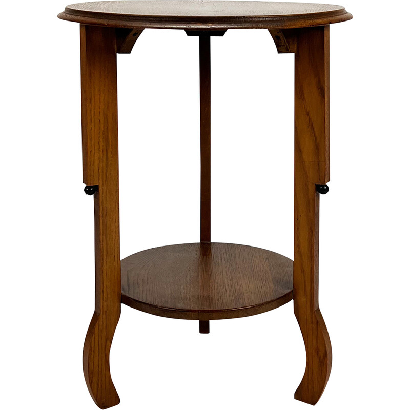 Dutch vintage Amsterdam school oakwood side table, 1930s