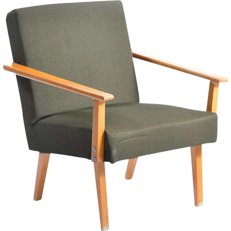 Mid century amrchair in green fabric and beech wood, Czechoslovakia 1960s