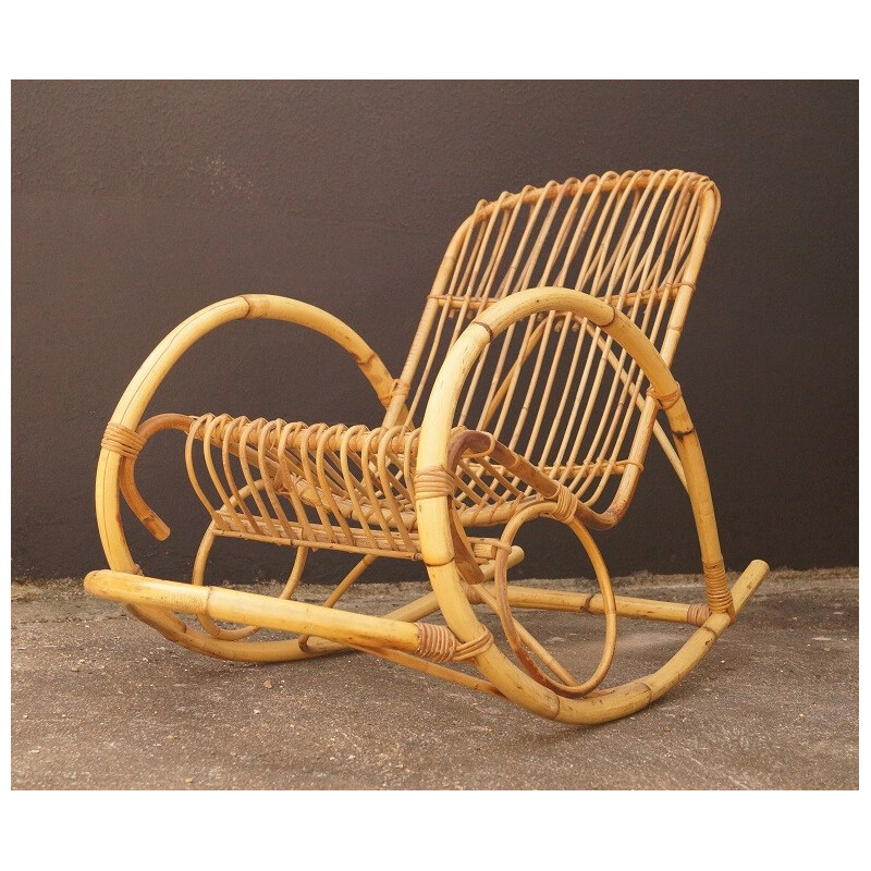 Vintage rattan rocking chair - 1970s