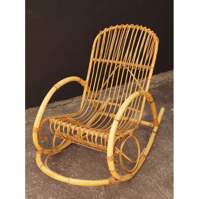 Vintage rattan rocking chair - 1970s