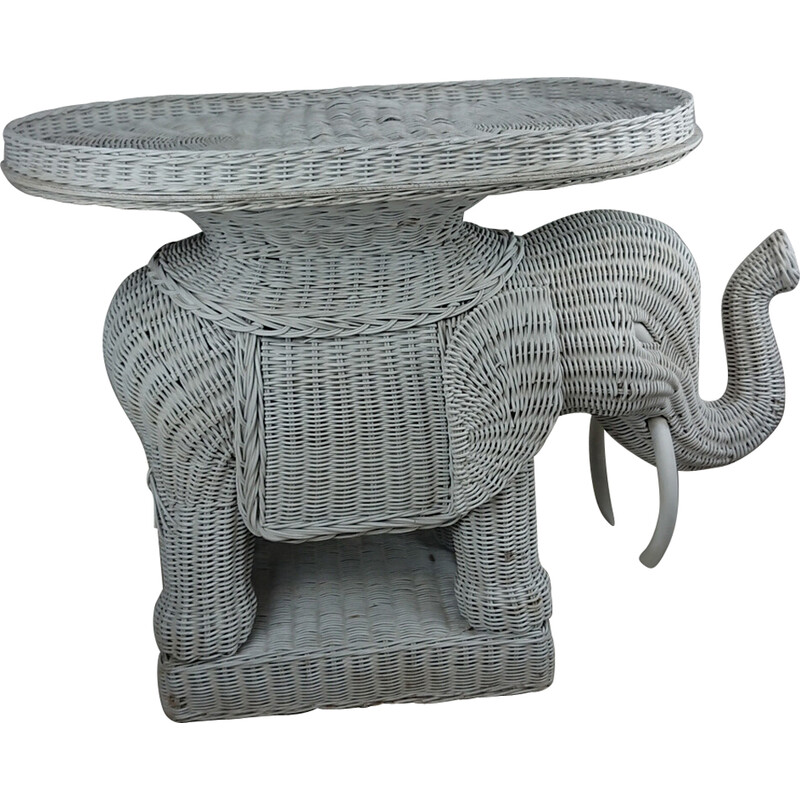 Mesa de centro vintage de mimbre en forma de elefante, 1960