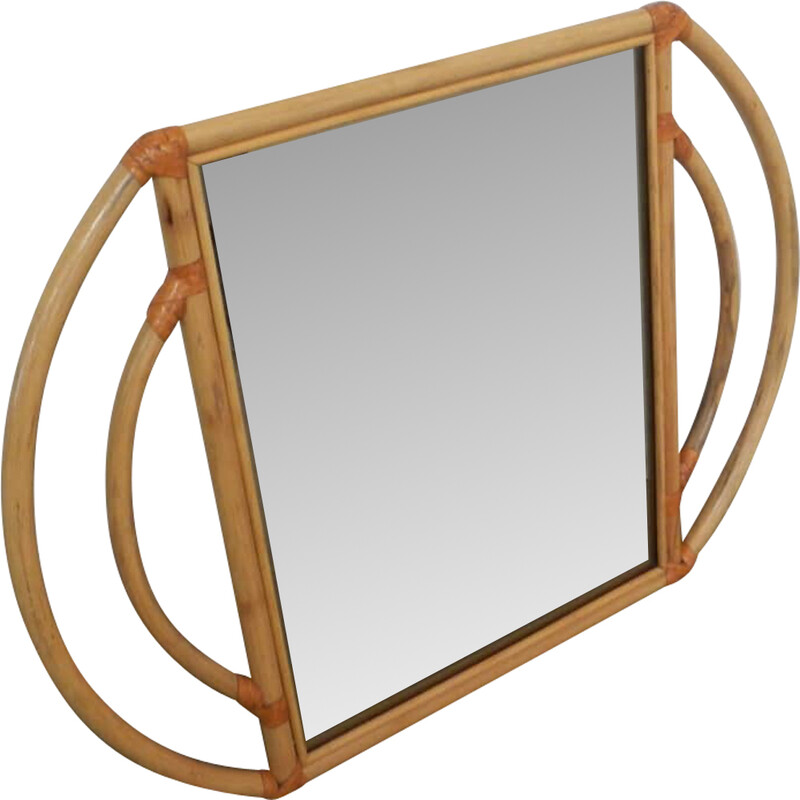 Vintage mirror with rattan frame