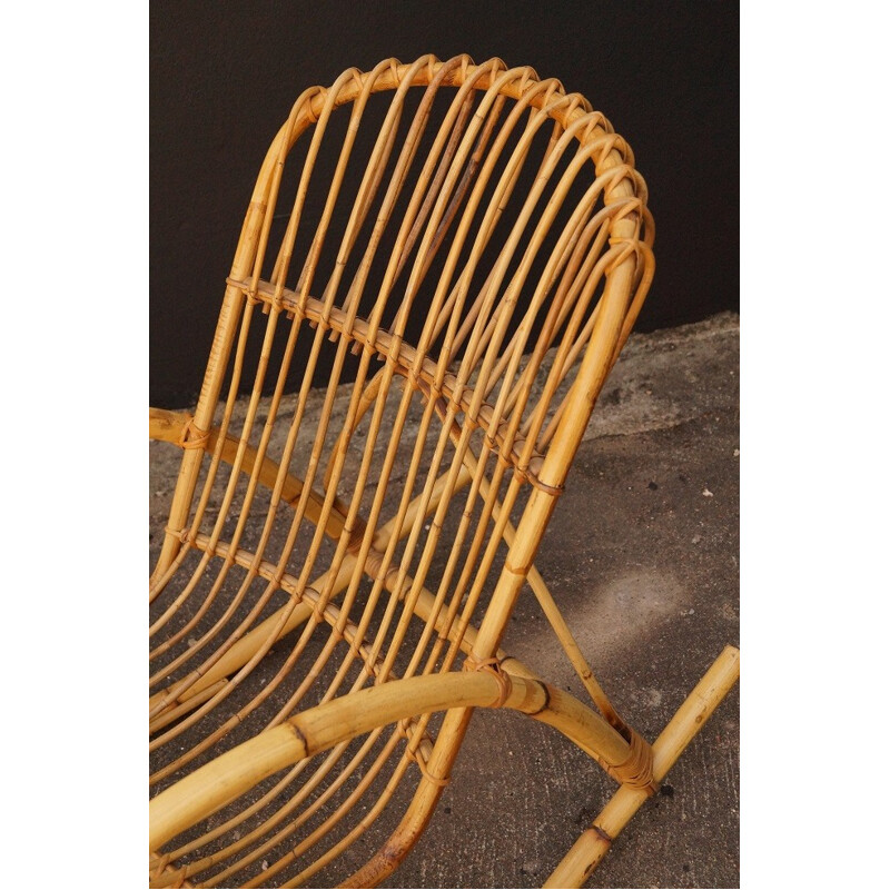 Rocking chair vintage en rotin  - 1970