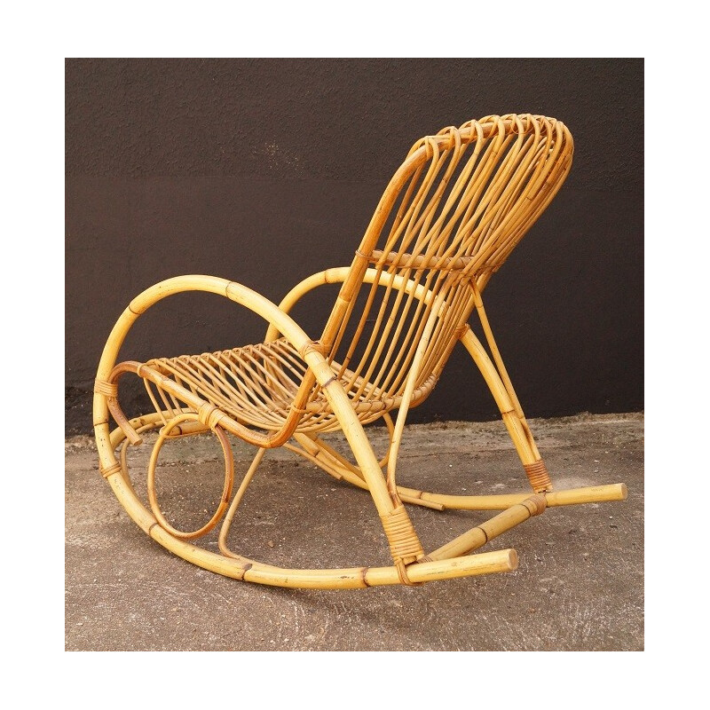 Vintage rattan rocking chair - 1970s