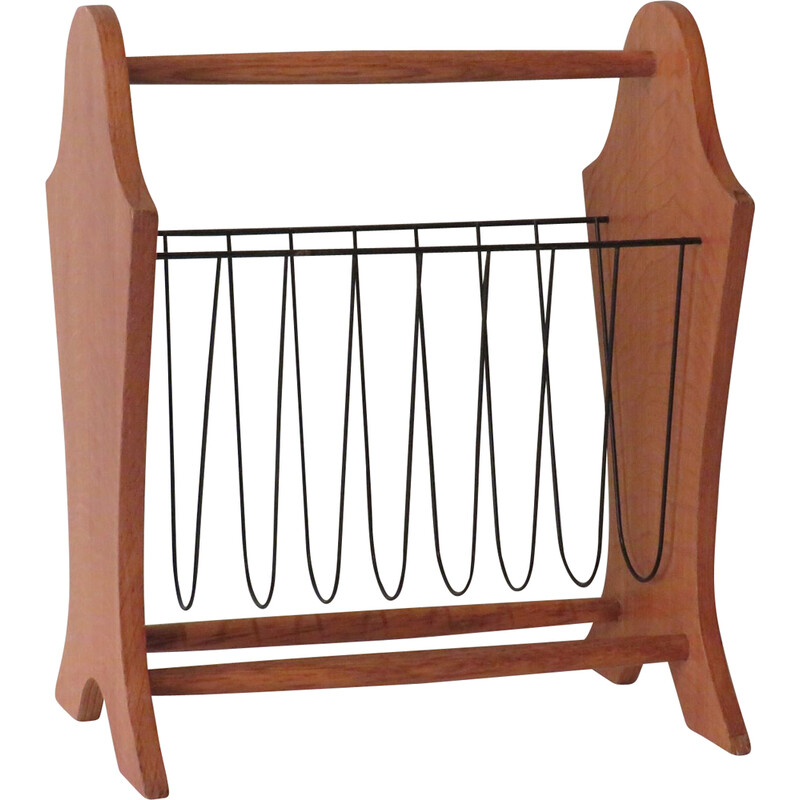 Vintage wood and metal magazine rack, Belgium 1960-1970