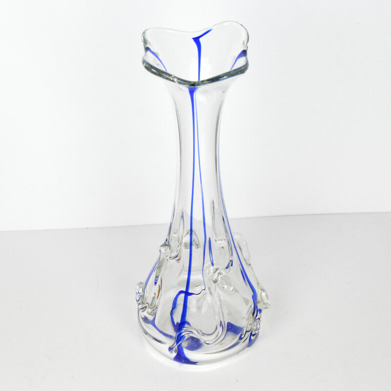 Vintage organic handmade vase by Ząbkowice Glassworks, Poland 1970s