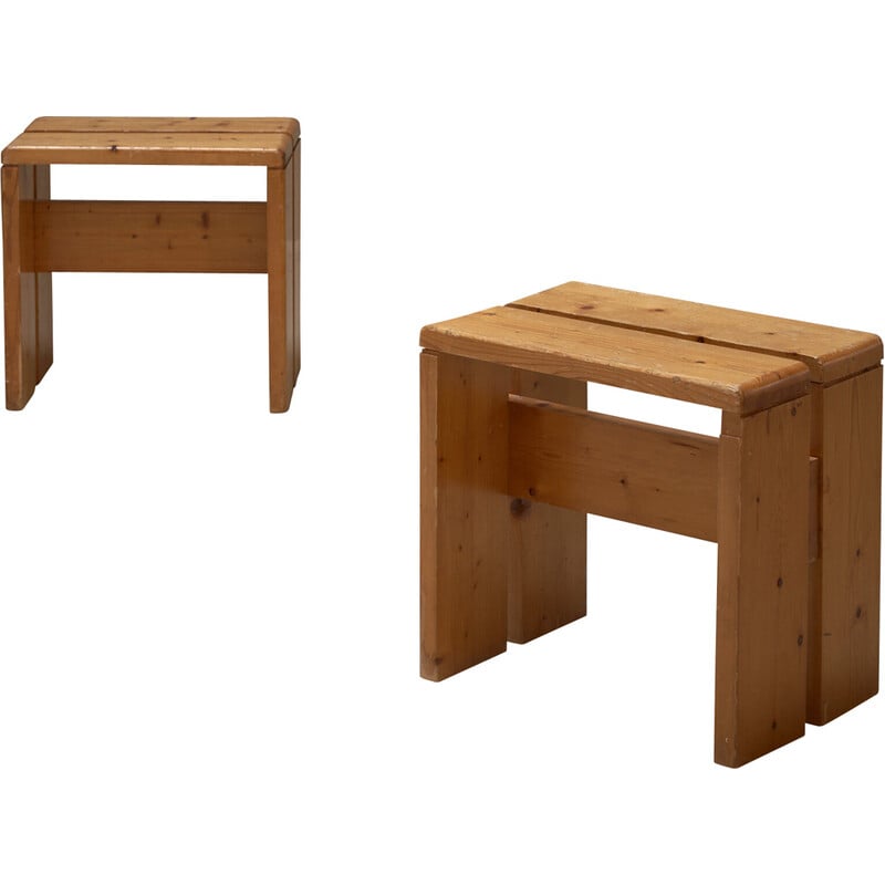 Pair of vintage stools, selected by Charlotte Perriand for Les Arcs