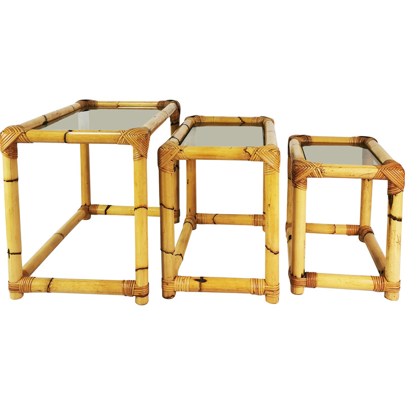 Vintage bamboo modular nesting tables, Germany 1970s