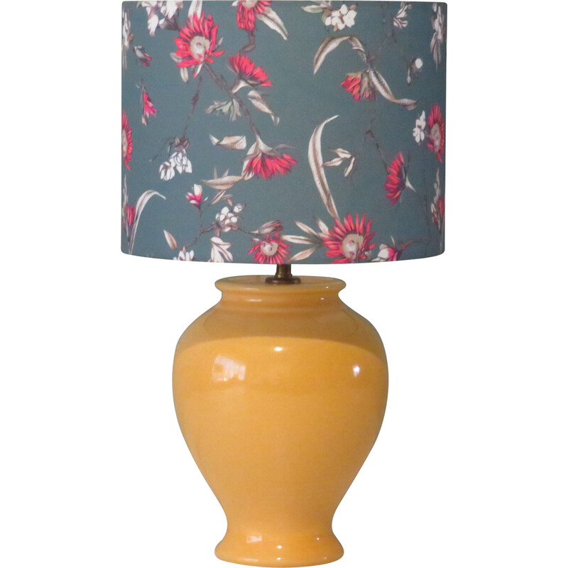 Vintage Kostka Tischlampe aus Keramik mit personalisiertem Lampenschirm, Frankreich 1960-1970