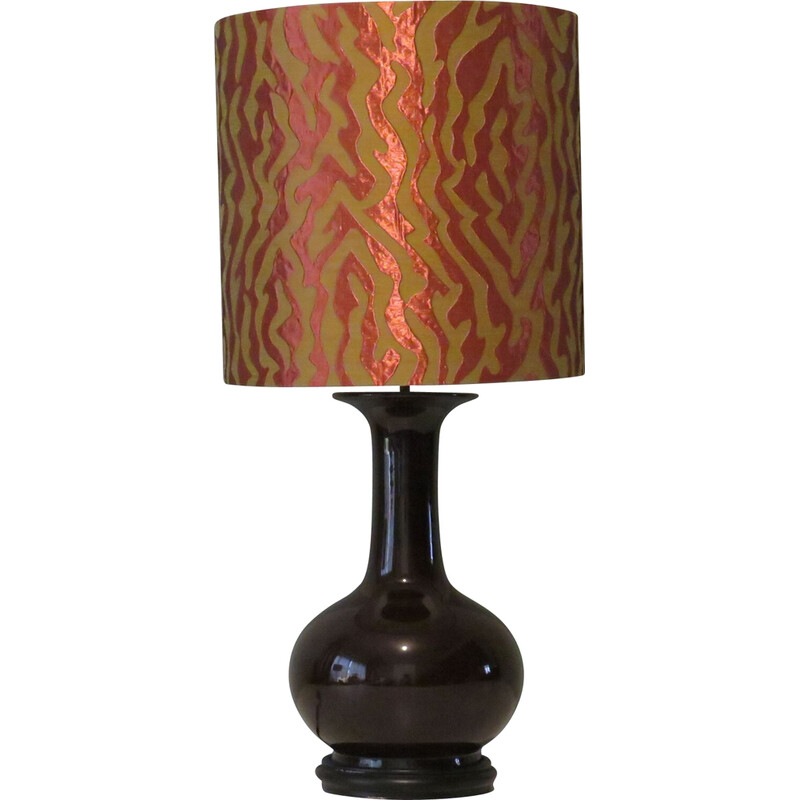 Vintage oriental ceramic table lamp with custom shade, Italy 1970